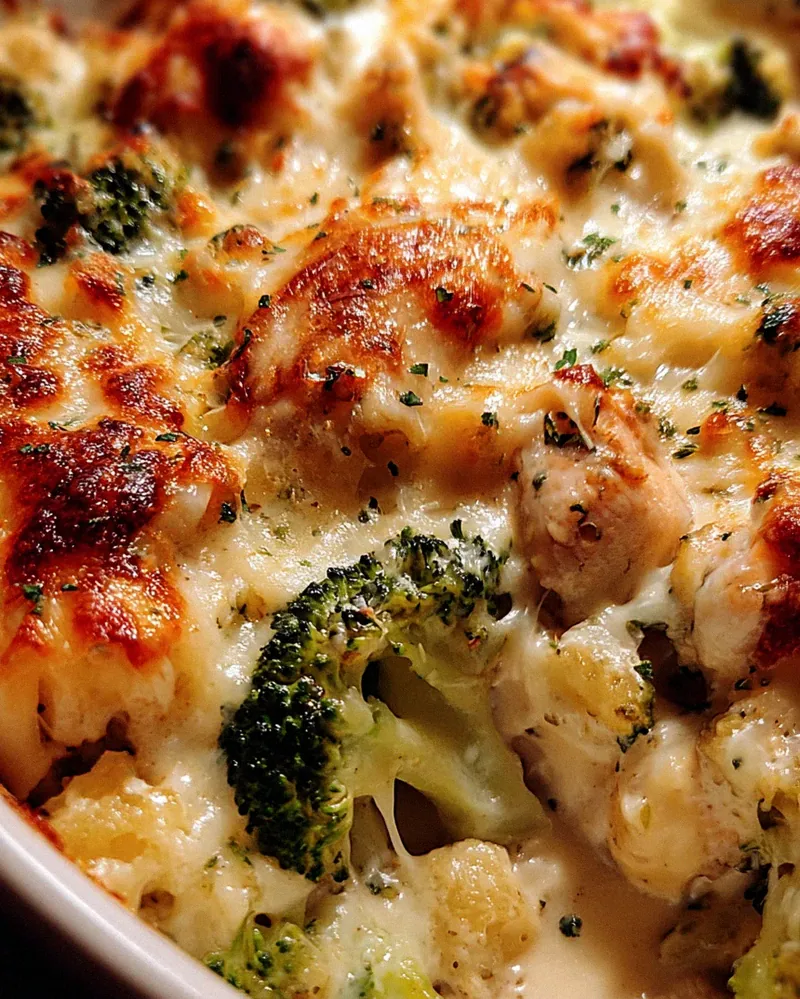 Brokkoli Hähnchen Auflauf mit Frischkäse und Mozzarella