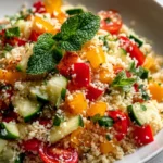 Bunter Couscous Salat mit frischem Gemüse und Kräutern genießen