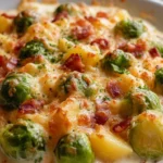 Cremiger Rosenkohlauflauf mit Kartoffeln und Putenspeck genießen!