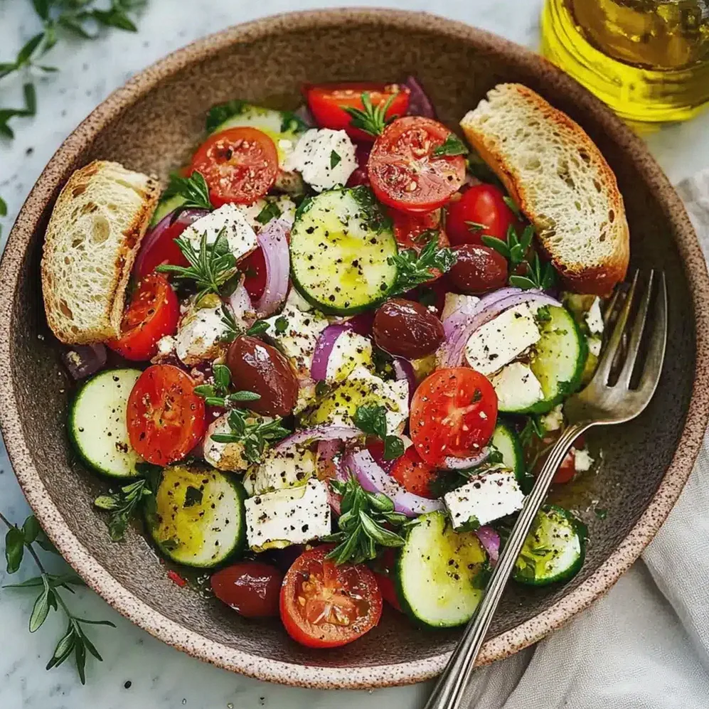 Griechischer Salat mit frischen Zutaten und einfachem Dressing