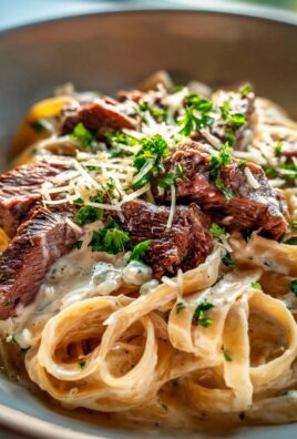 Pikantes Steak Gorgonzola Alfredo mit Cremiger Parmesan Soße